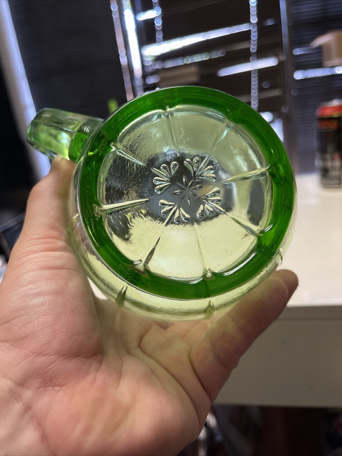 5” Vintage Emerald Green Glass Water Pitcher Very Unique3