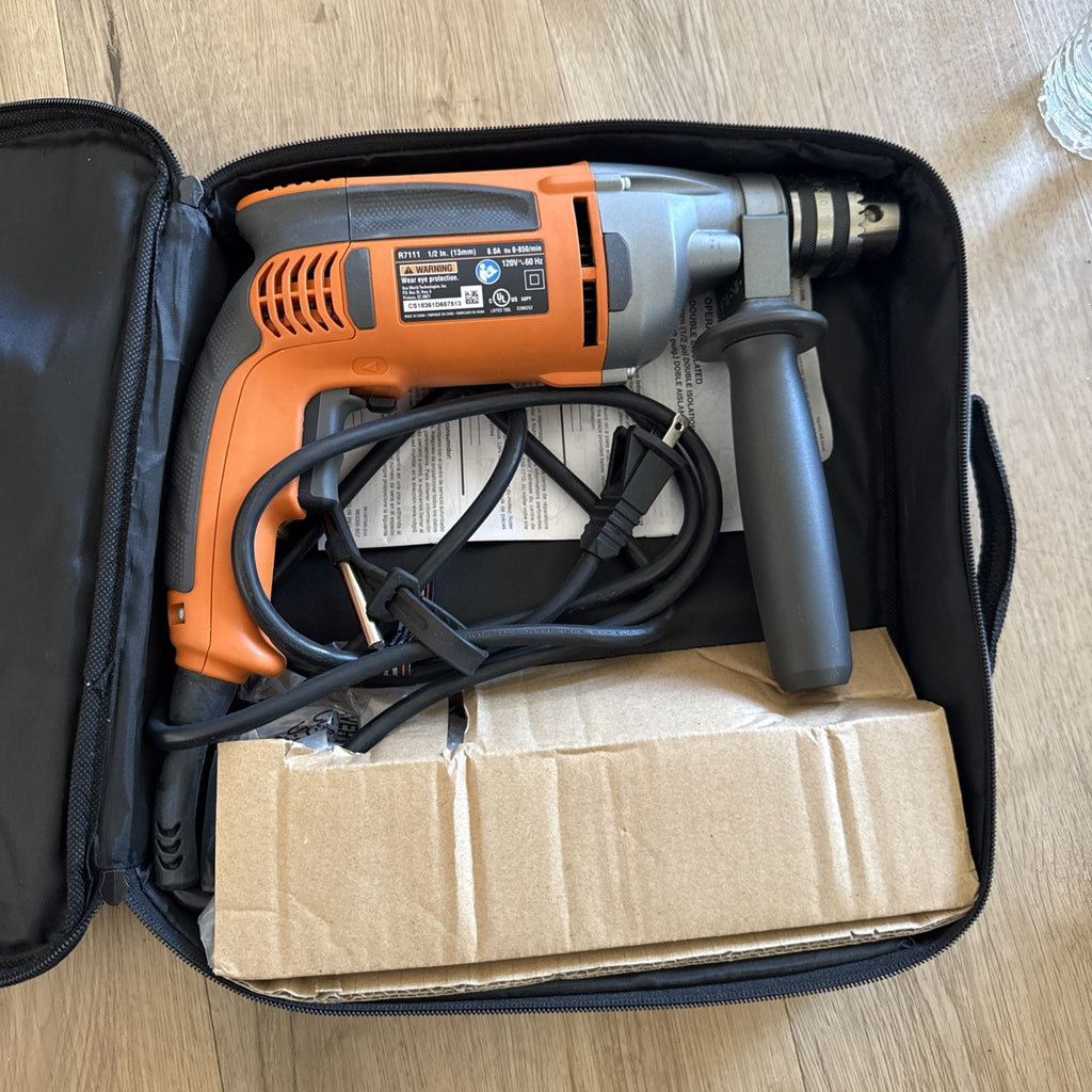 RIDGID R7111 8 Amp Heavy Duty 1/2" Corded Variable Speed Drill w/ Case & Handle0