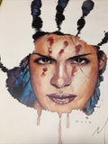 Signed Kabuki Art Poster watercolor Woman Hand Print MACK0