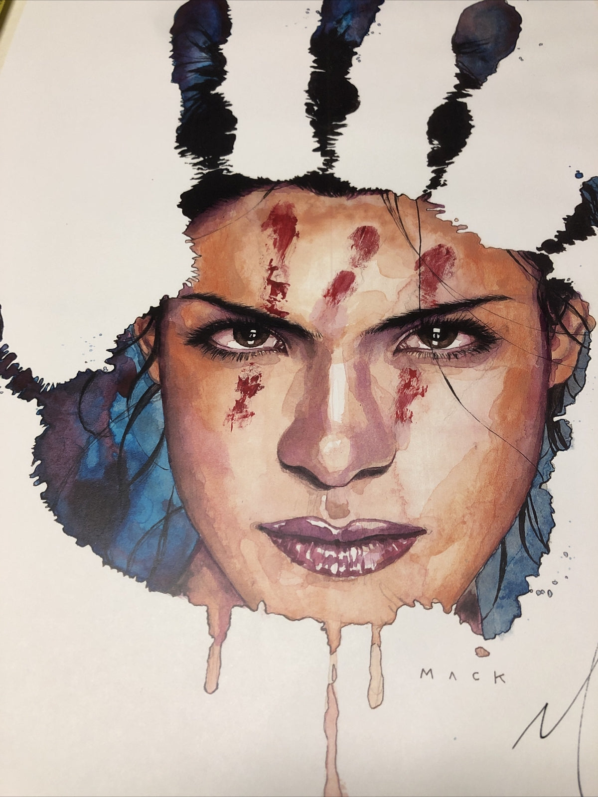 Signed Kabuki Art Poster watercolor Woman Hand Print MACK0