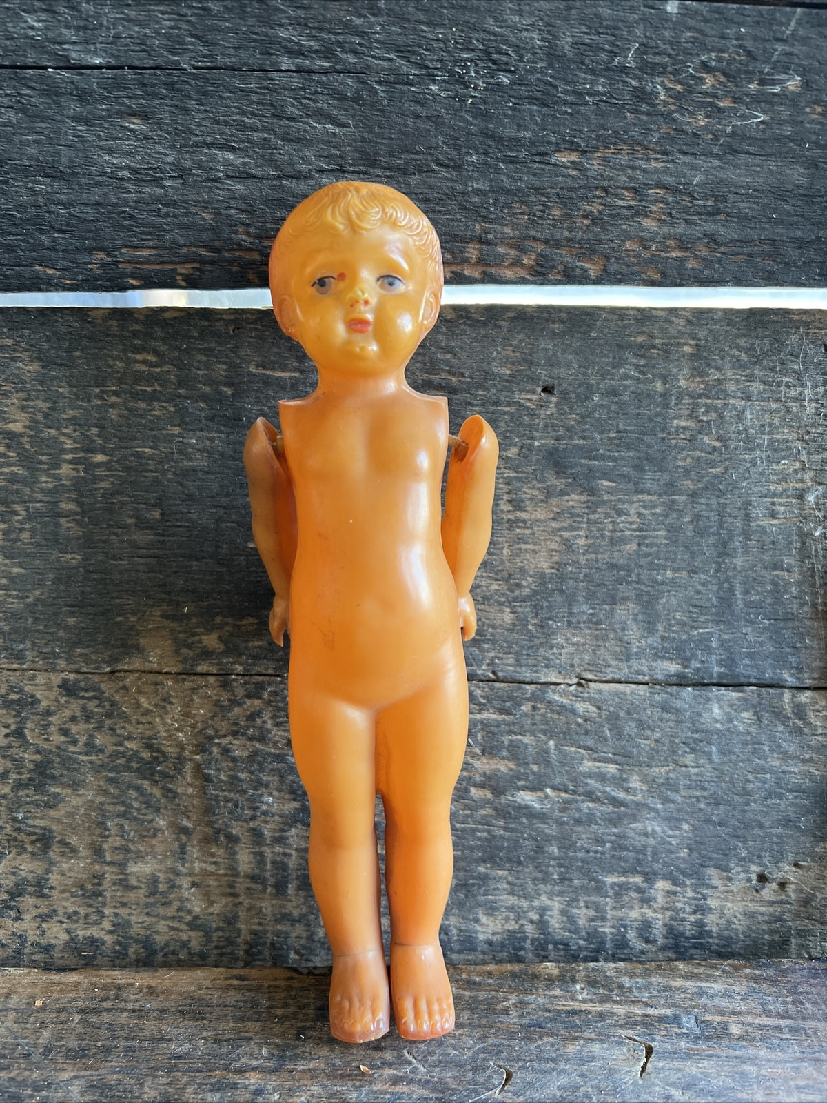 VINTAGE Small Celluloid Boy Doll with Swinging Arms , German Made Doll ?0