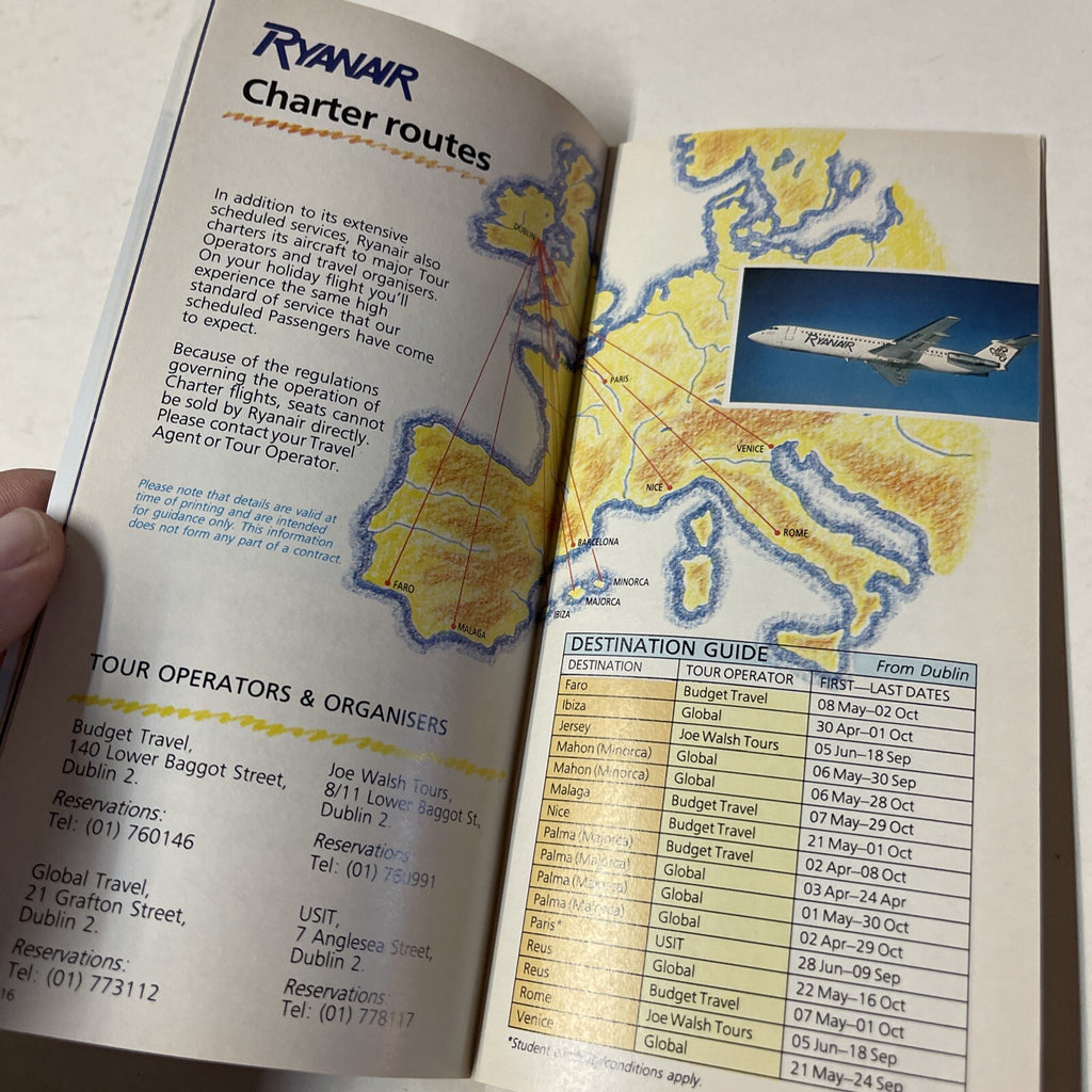 Ryanair AIRLINE May 1988 TIMETABLE SCHEDULE Brochure flight cover5