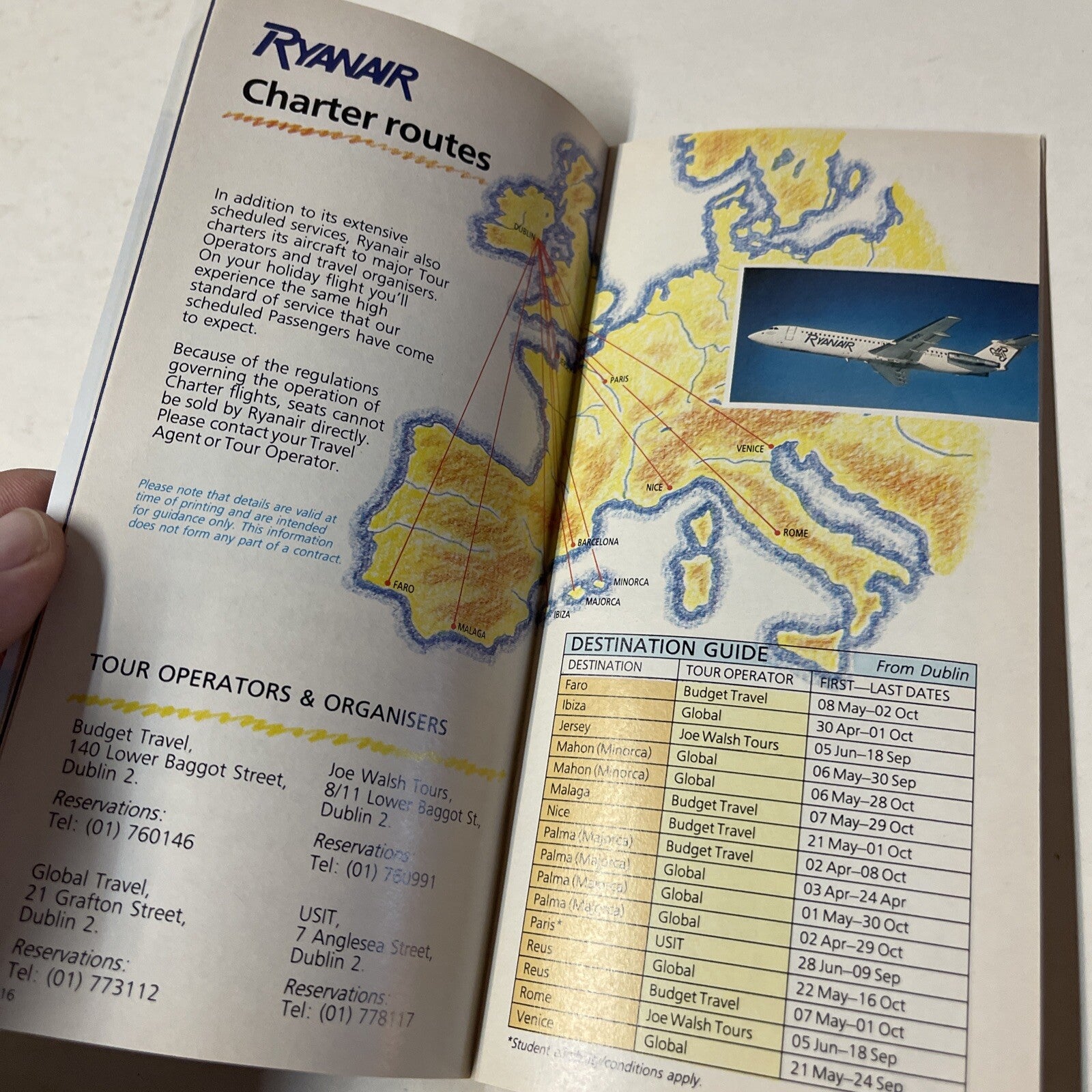 Ryanair AIRLINE May 1988 TIMETABLE SCHEDULE Brochure flight cover5