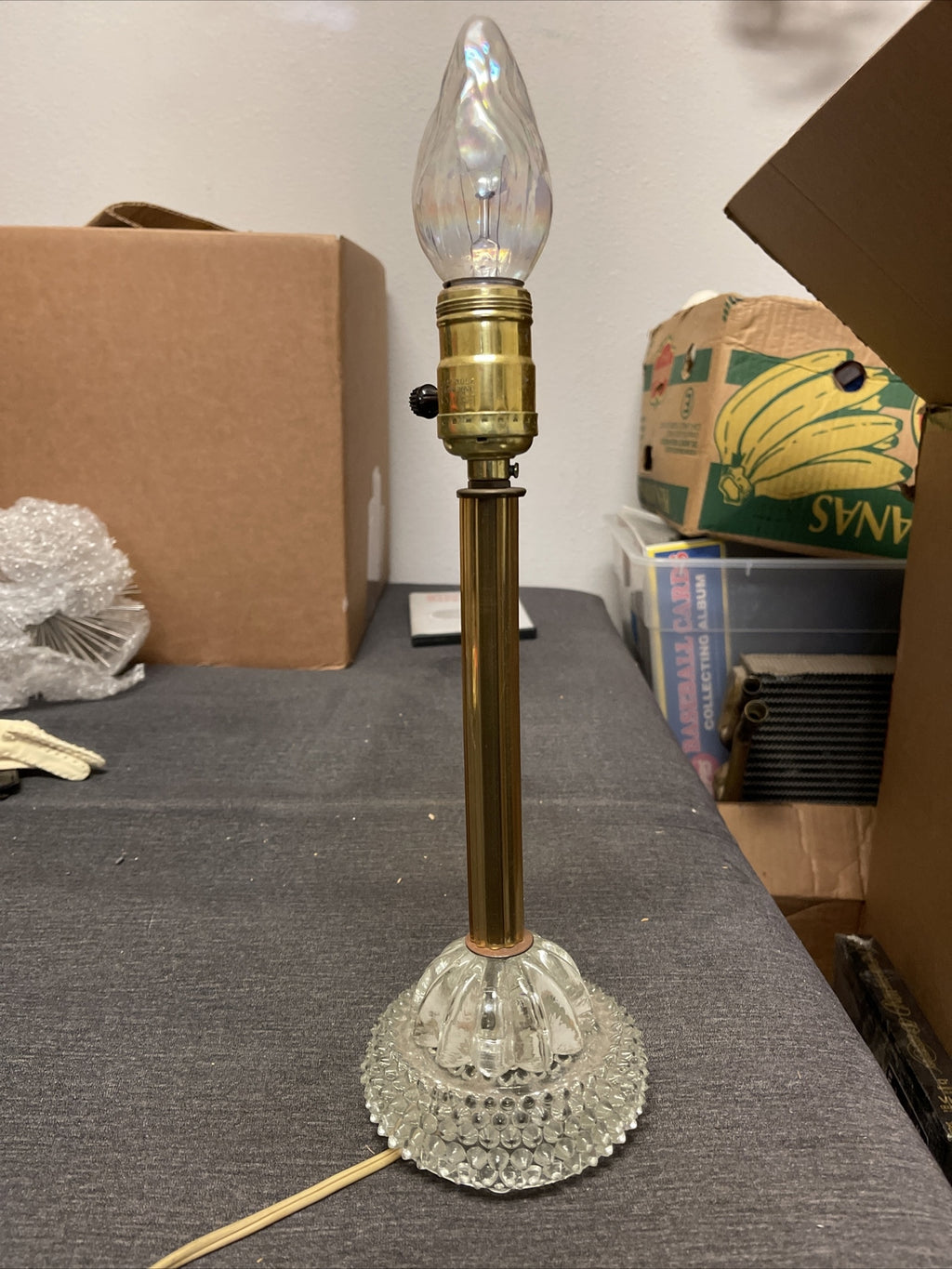1940's Clear Glass Stacked Candlestick Table Lamp0