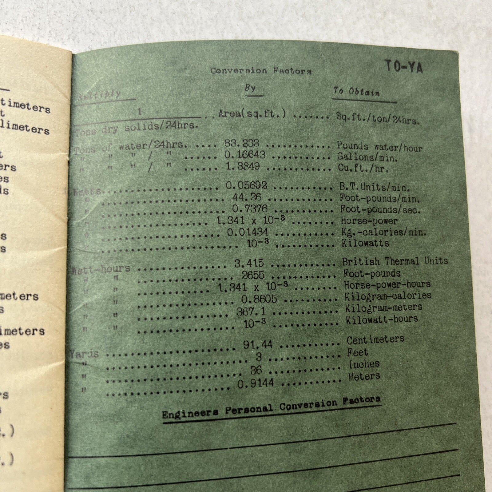 1935 Tables of Conversion Factors For Engineers Dorr Company Antique Booklet 7