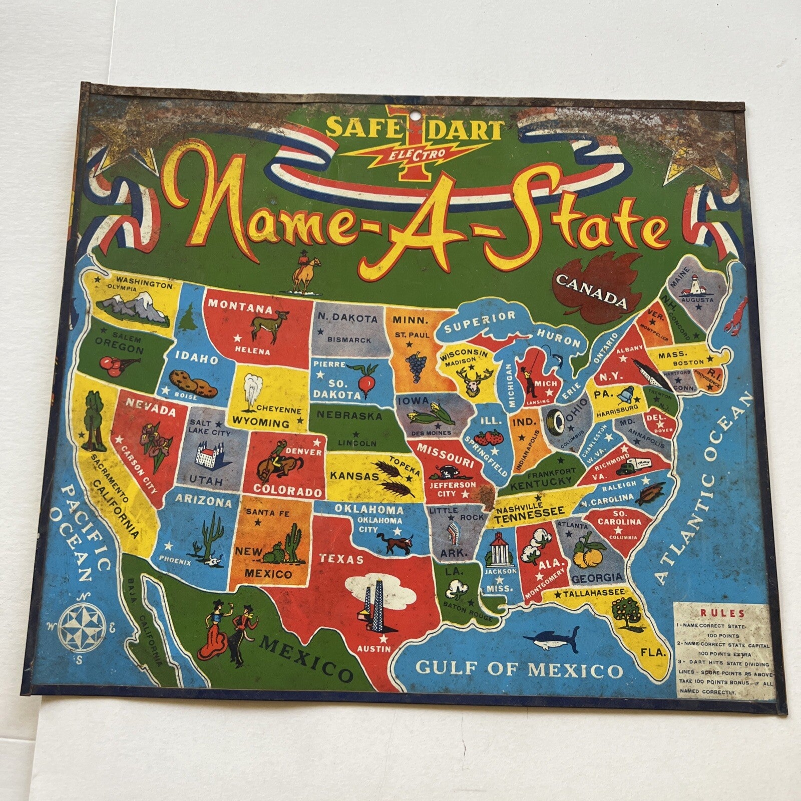 Vintage Name a State Safe Dart , Rocket Patrol Magnetic Target Game , Two Sided0