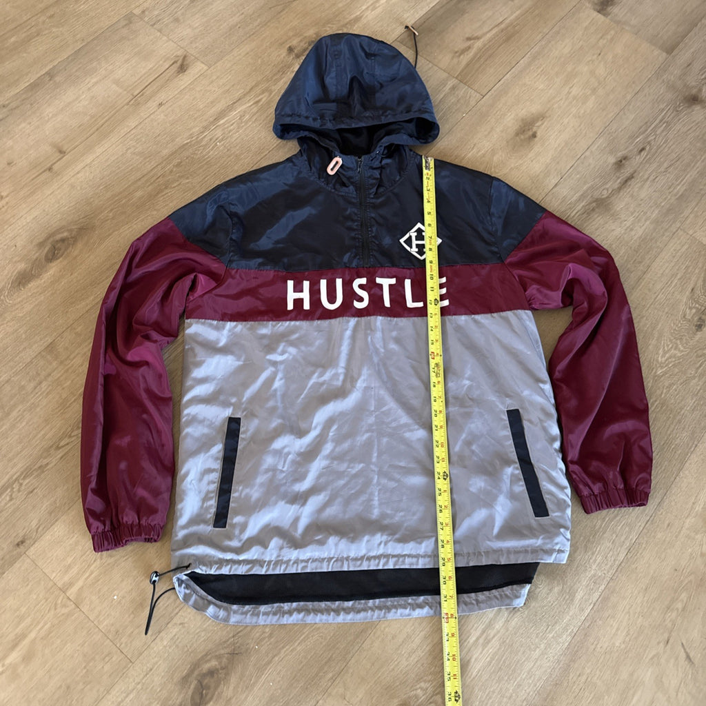 Hustle Men's XXL Colorblock Windbreaker Anorak Pullover Hooded Jacket Navy Red3