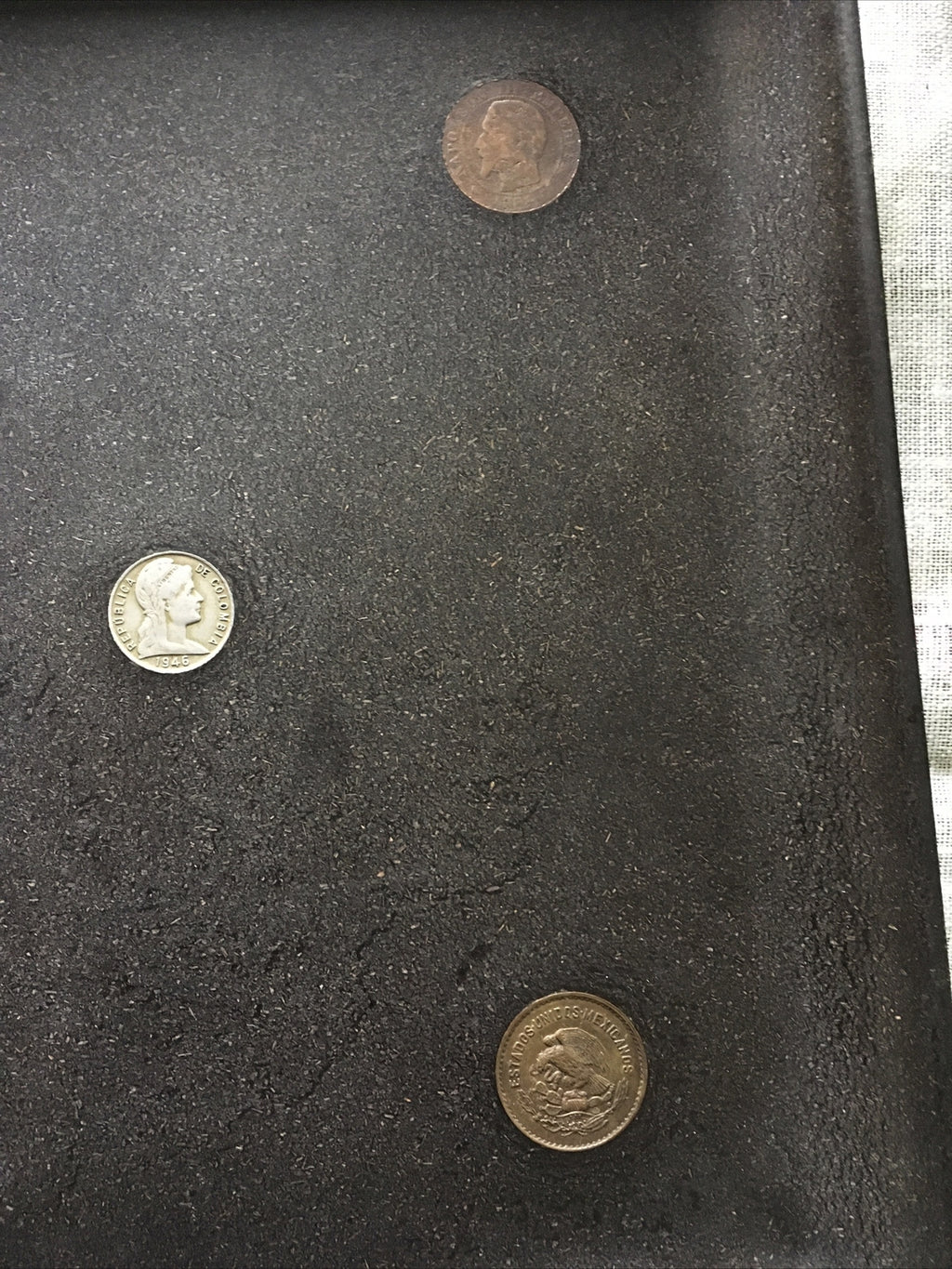 Vintage Mid Century COUROC Tray With Foreign Coins 15”x10.5”5