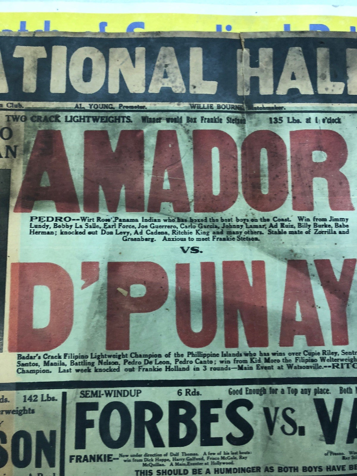 EXTREMELY RARE 1929 Pedro Amador Vs. D’Punay boxing poster onsite only one known4