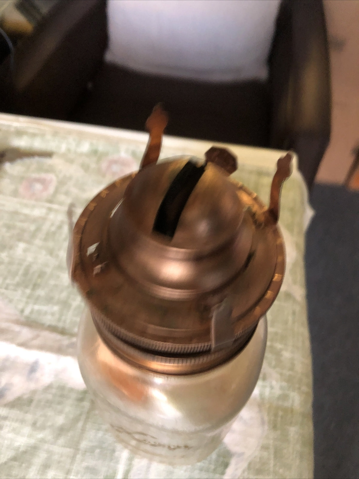 Vintage Mason Jar Oil Lamp Burner Screw On with Wick on Kerr Self Sealing Mason1