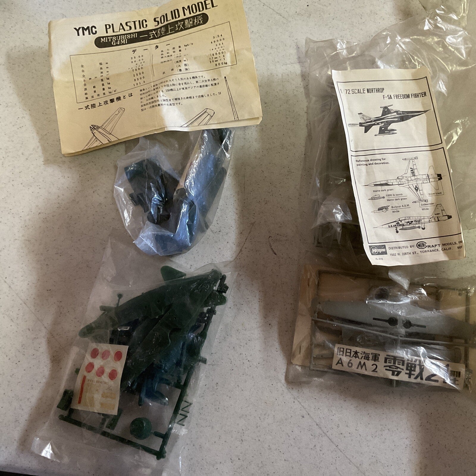 Lot Airplane Model Kit 1/172 Scale Mitsubishi G4MI F5A Freedom fighter, A6m2,0