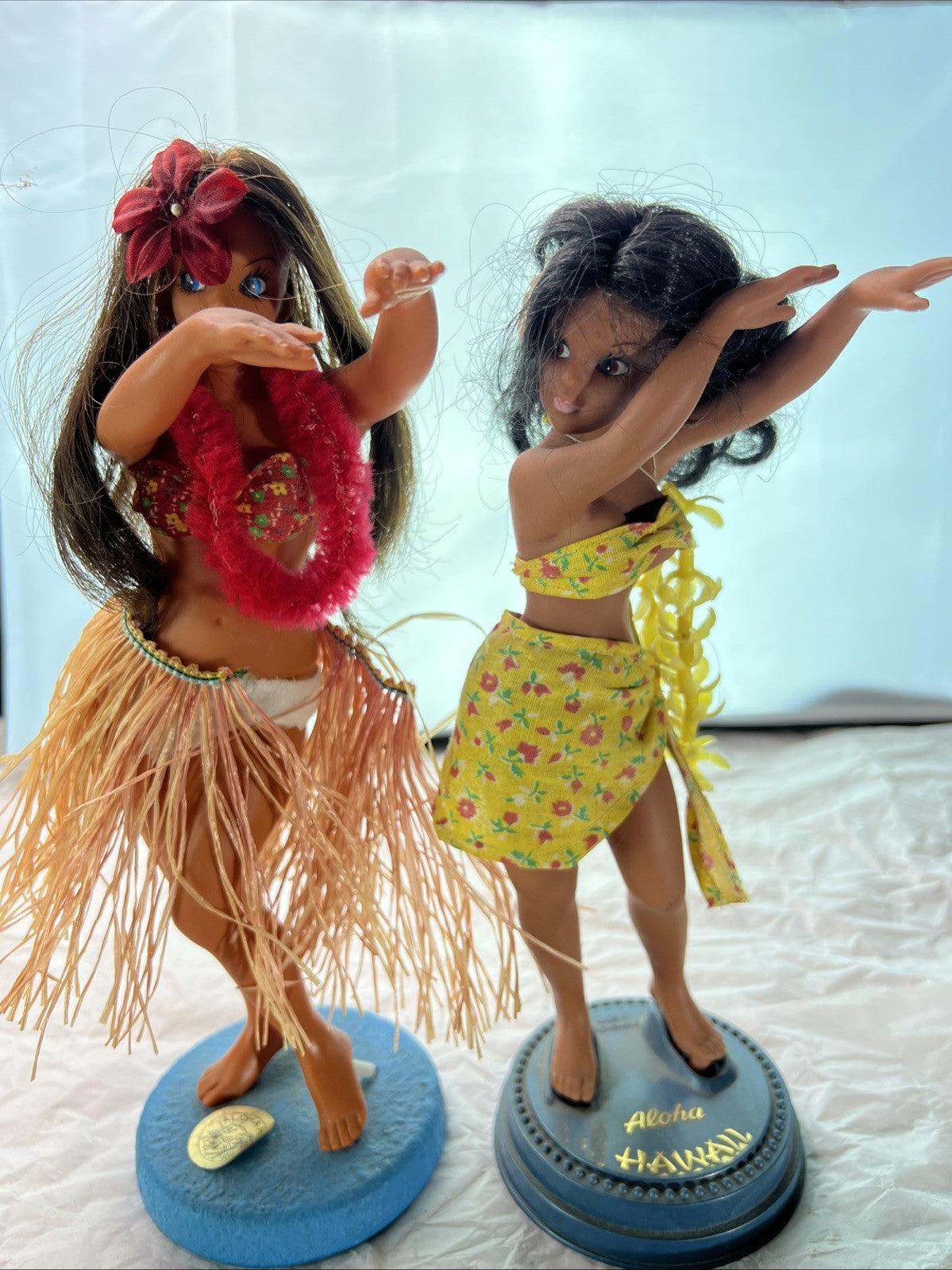 2 Vintage Hula Dancer Hawaiian Girl 12" Souvenir Hawaii Doll Grass Skirt0