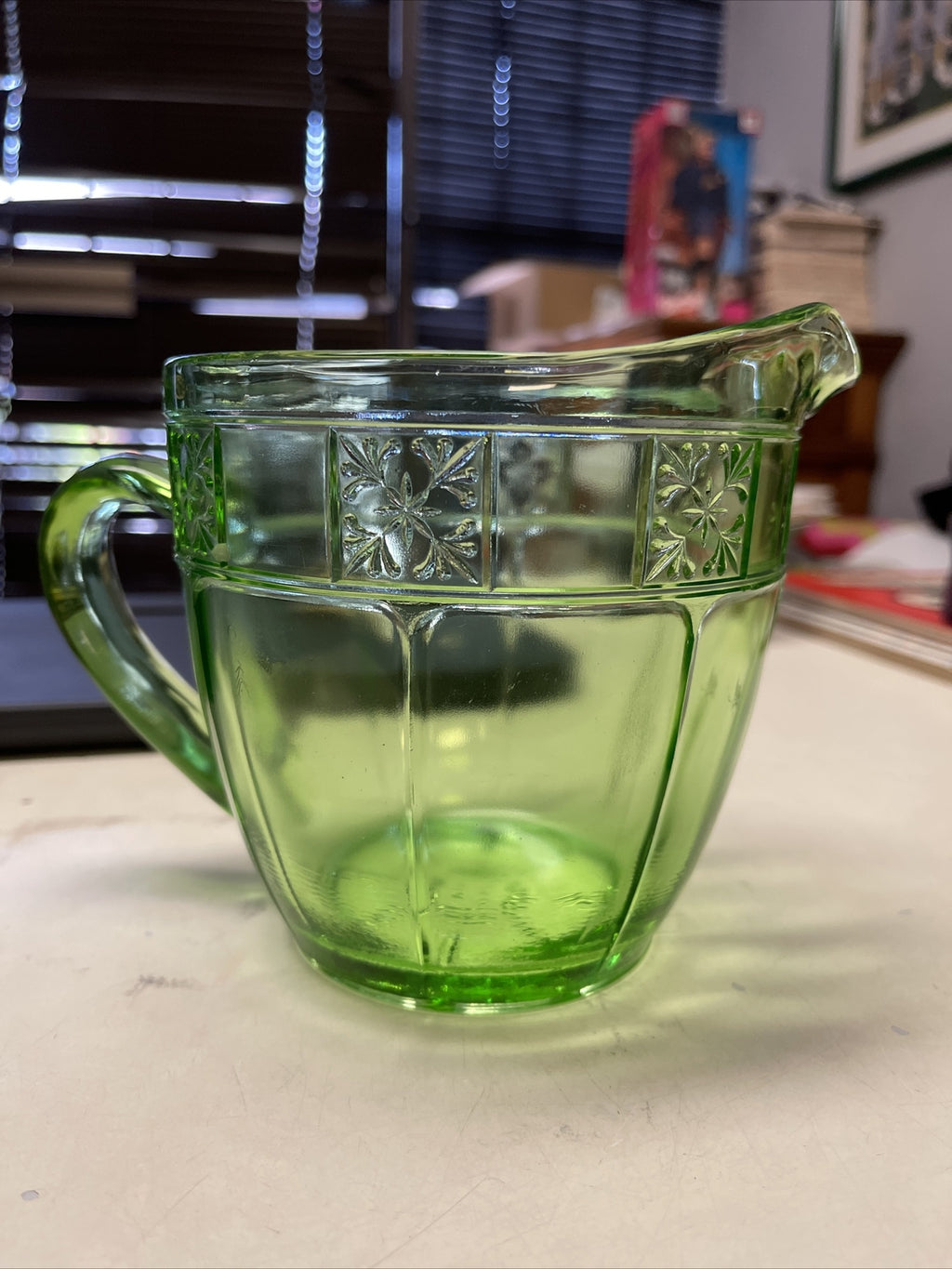 5” Vintage Emerald Green Glass Water Pitcher Very Unique0