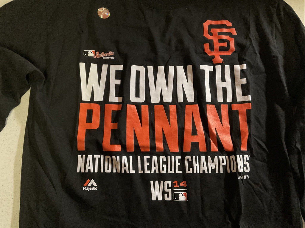 Majestic SF Giants WE OWN THE PENNANT MLB T-Shirt Large RARE long Sleeves1