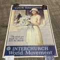 #197 Vintage 1940s Inter church World Movement Mother Daughter Poster 28x21”0