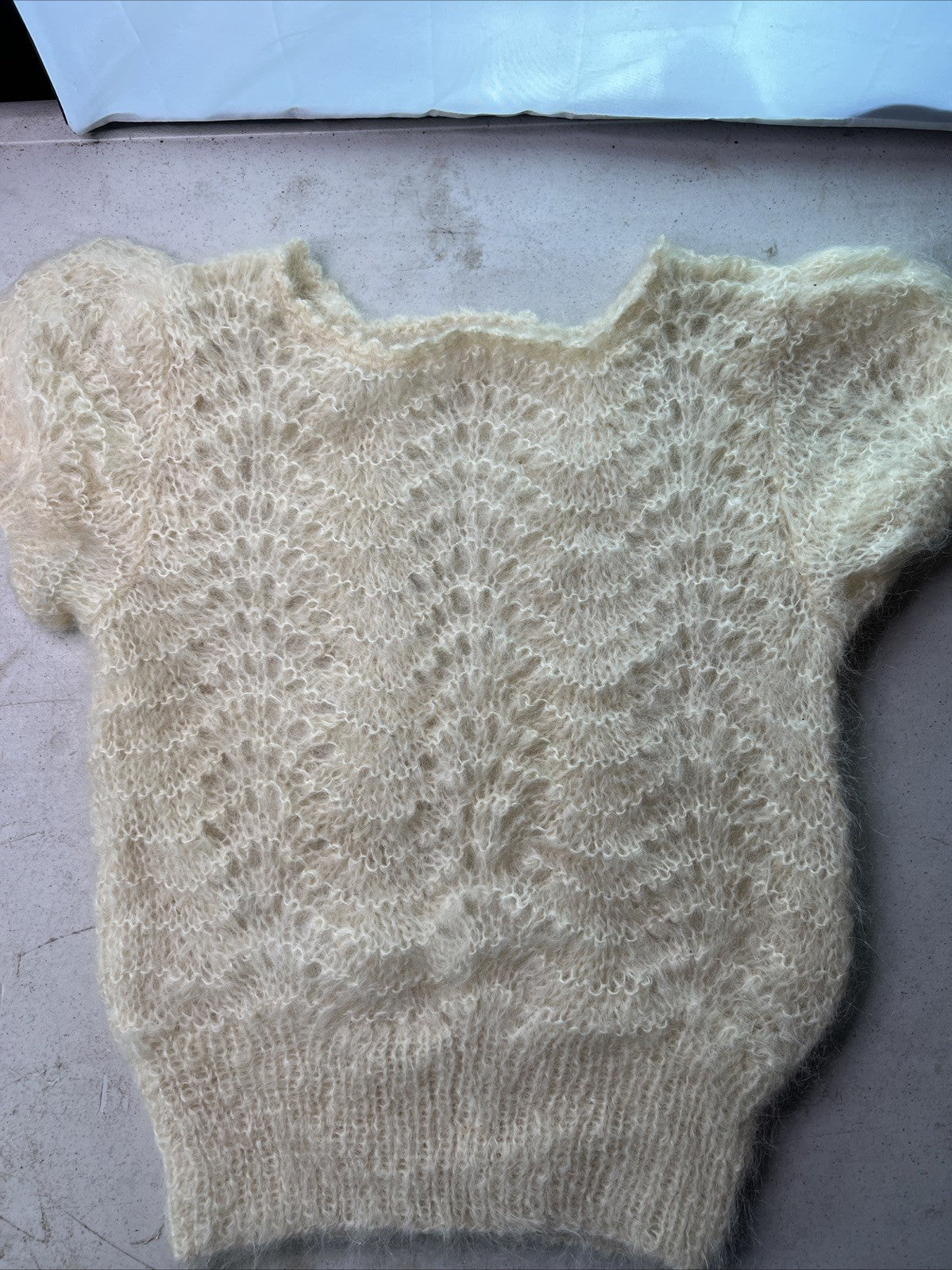 Vintage Crocheted  Sweater By Sally Car With Faux Fur Trim Made In England0