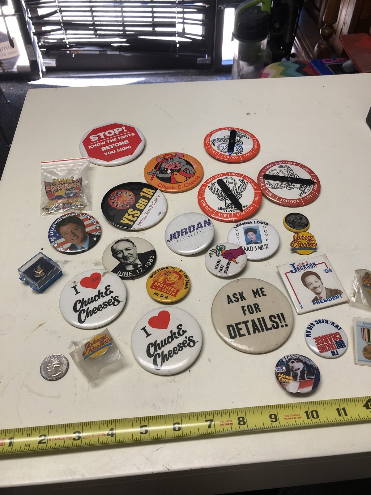 Lot 25 Vintage Unicorn Button Pin Lot Re Elect Clinton, Budlight Dog, And More0