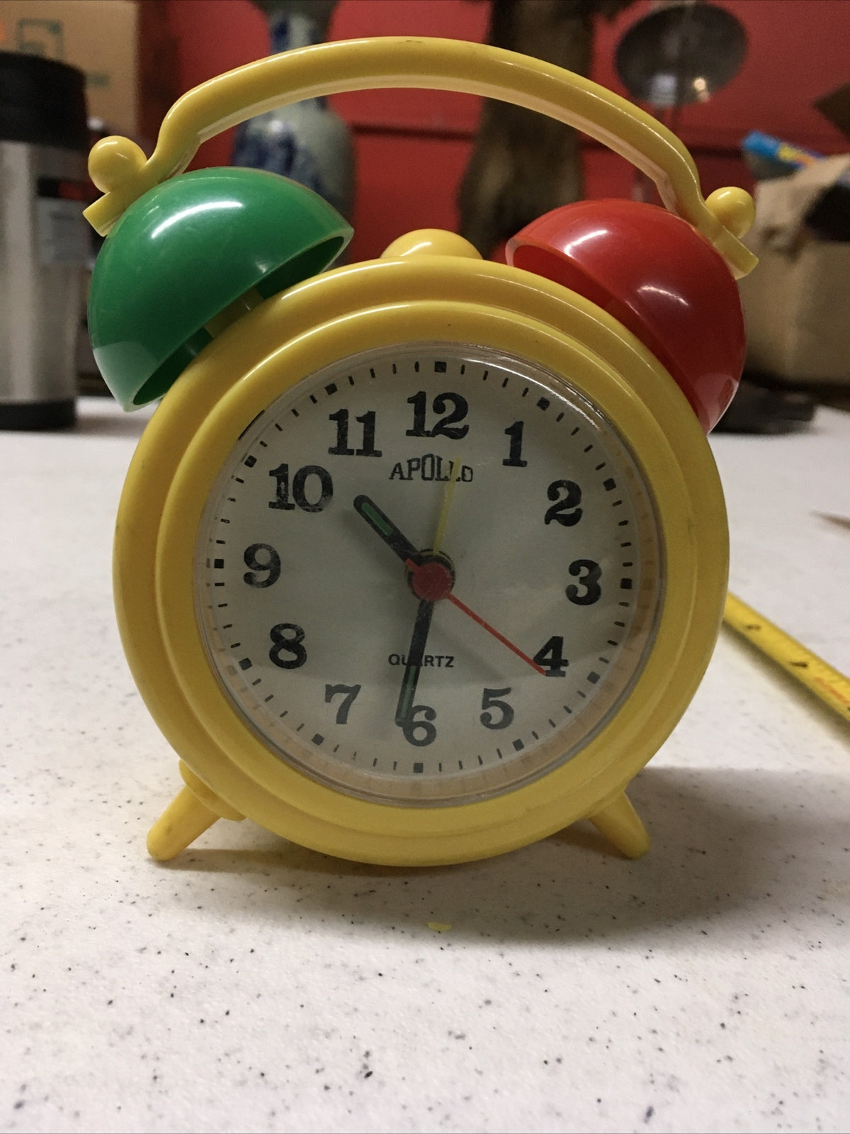 Vtg Alarm Yellow Clock Plastic Twin Bell Apollo Quartz Clock Kids Vintage1