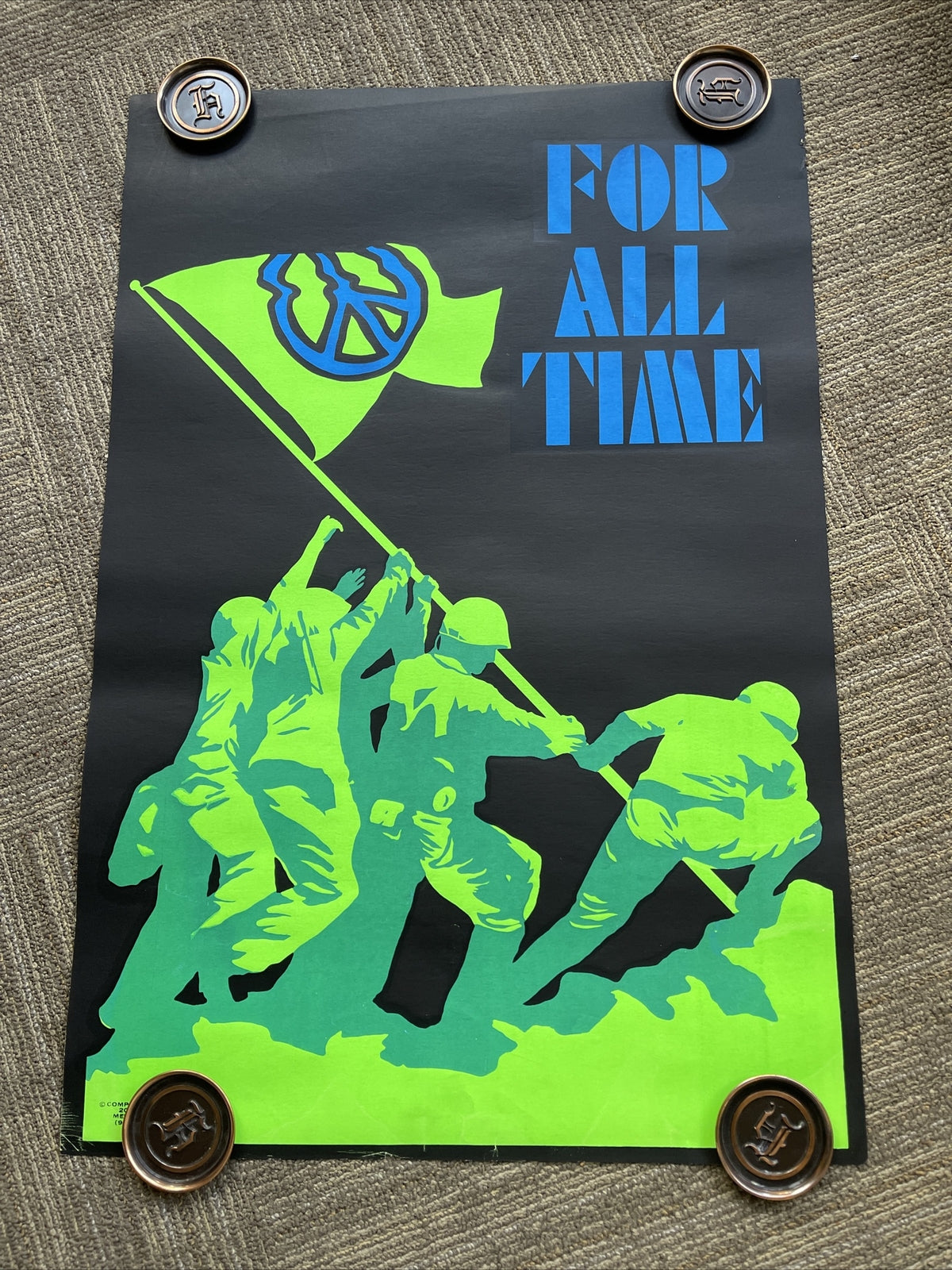 1970s Original Peace Love Freedom Sex Hippie Headshop Blacklight Poster 22x33”0