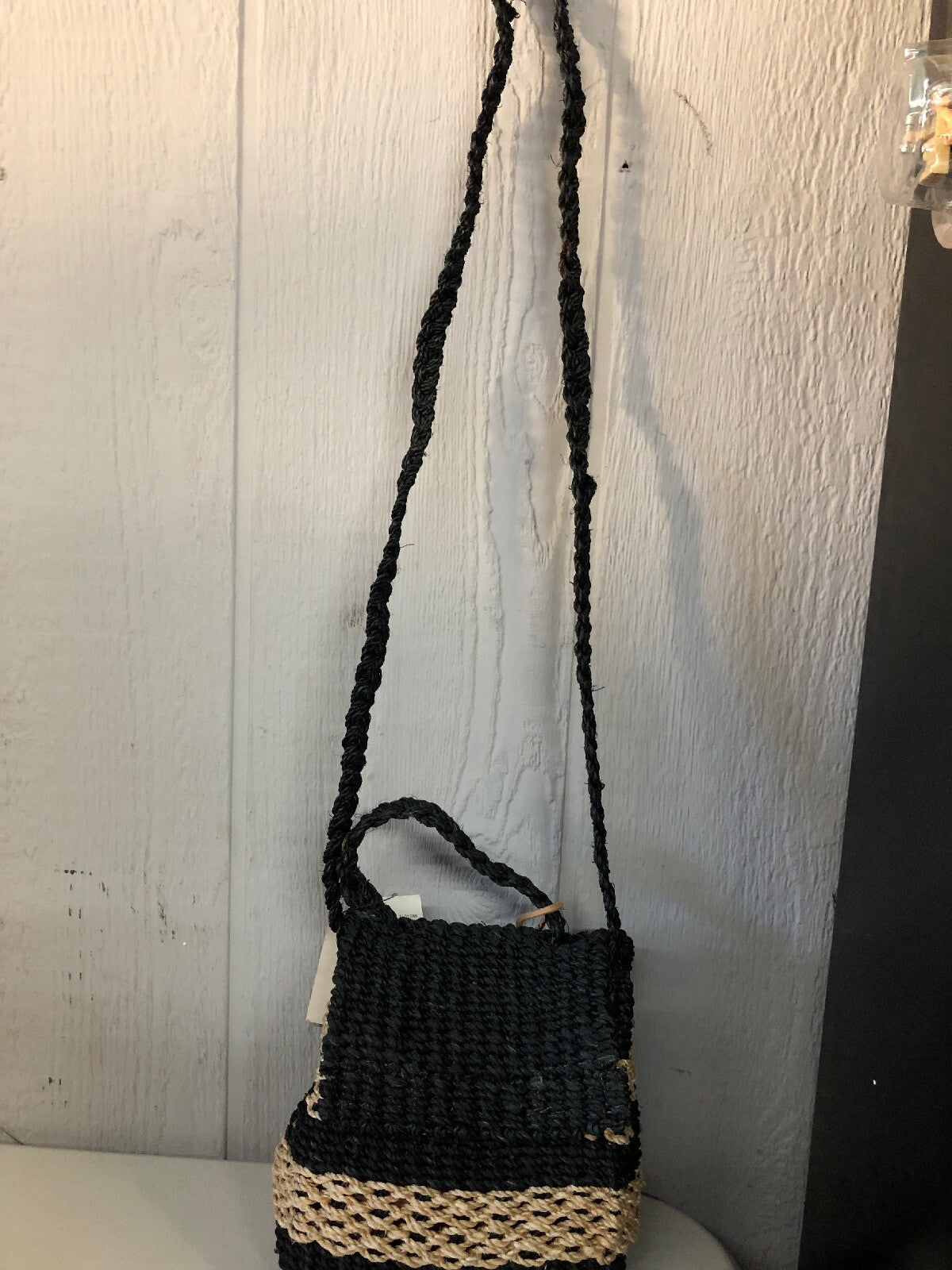Wicker Natural Black Leather Satchel Shoulder Bag0