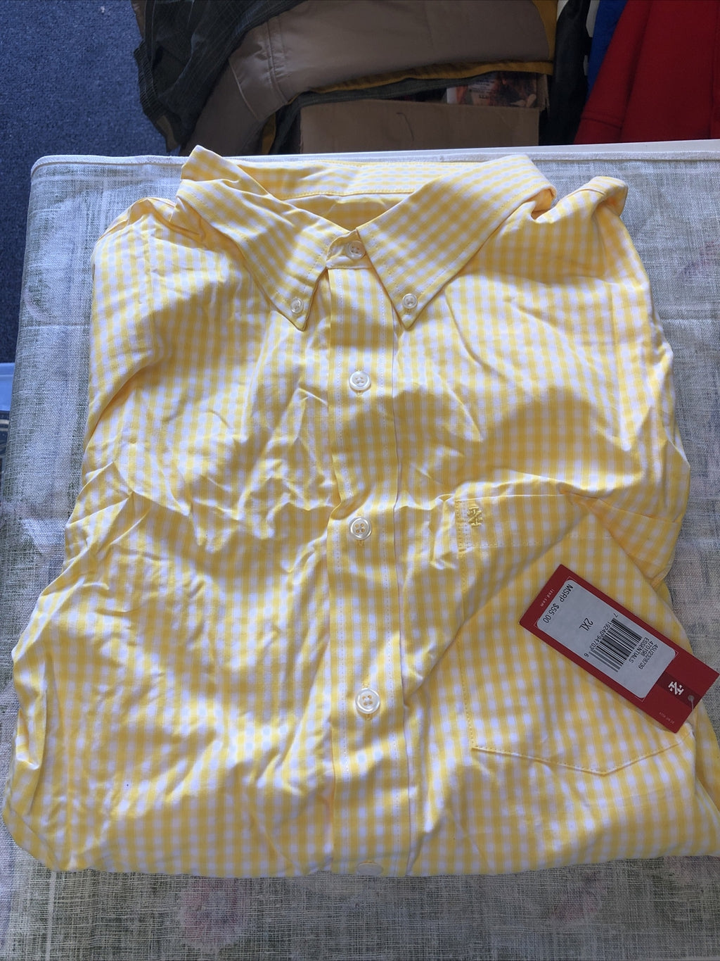 Men’s Izod Yellow Plaid Short Sleeve Shirt Size XXL Big & Tall NOS0