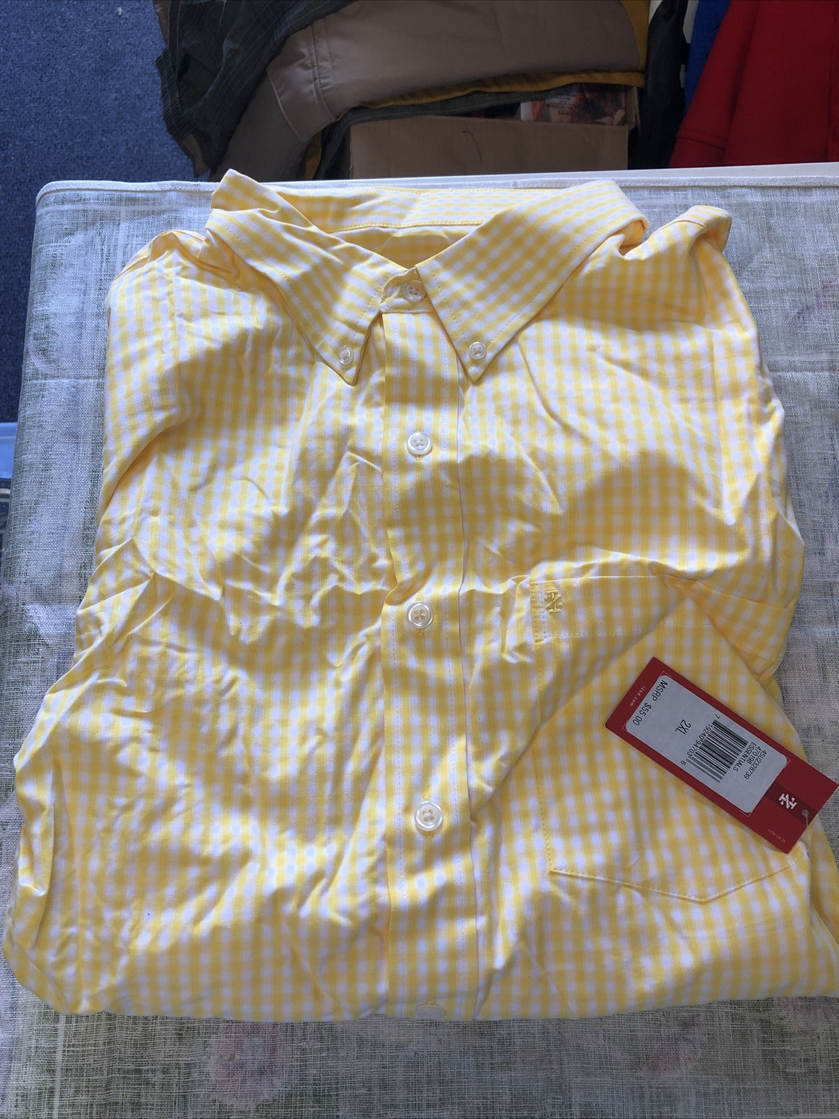 Men’s Izod Yellow Plaid Short Sleeve Shirt Size XXL Big & Tall NOS0