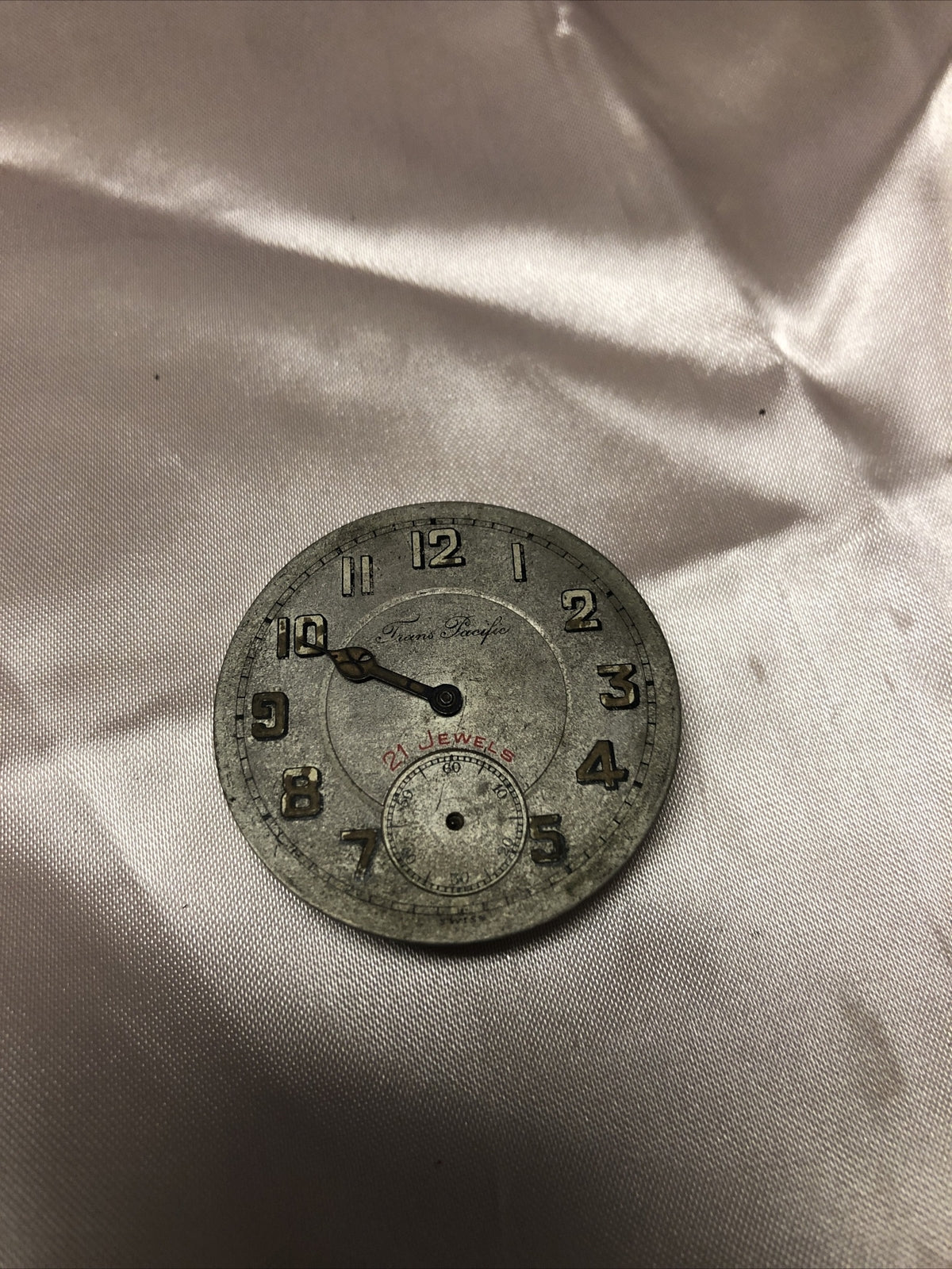 Vintage TRANS PACIFIC 21 Jewel Pocket Watch No Case For Parts Or Repair0