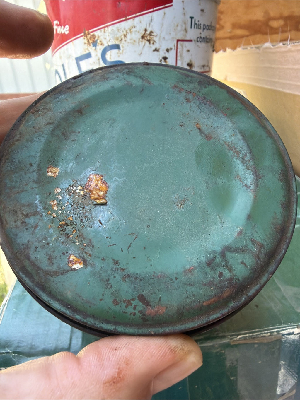 VINTAGE TEXACO MOTOR CUP GREASE METAL ONE POUND Quart TIN GREEN T Can8