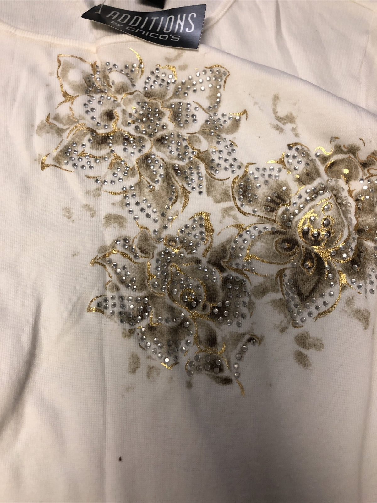 Addition by Chico New With Tags Golden Flowers White Top, Size 3 Large2