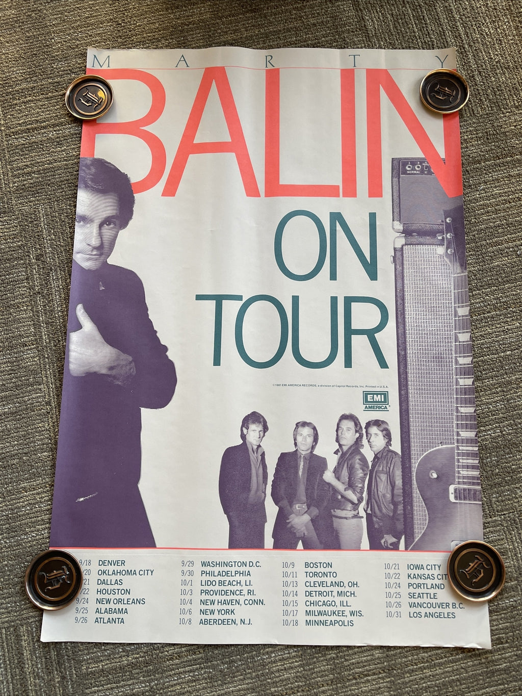 #198 1981 MARTY BALIN On Tour Record Store Promo Poster 36” X 24”0