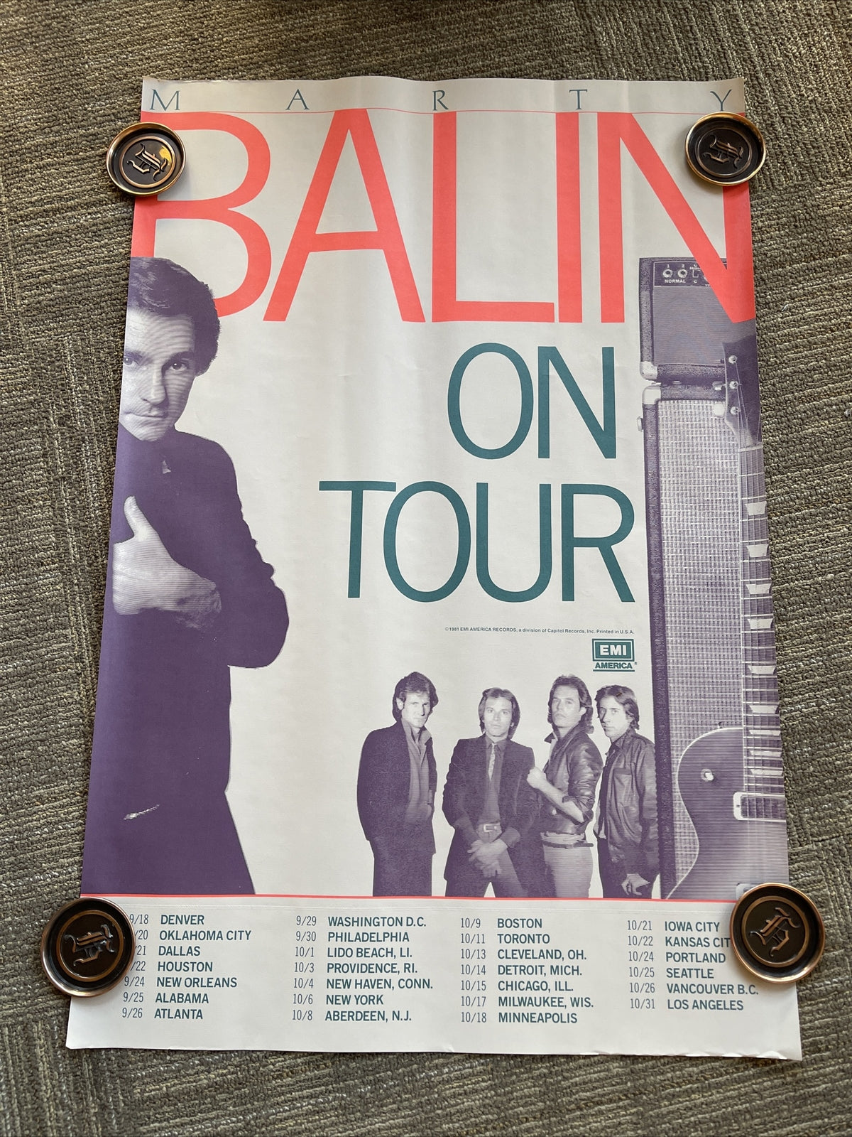 #198 1981 MARTY BALIN On Tour Record Store Promo Poster 36” X 24”0
