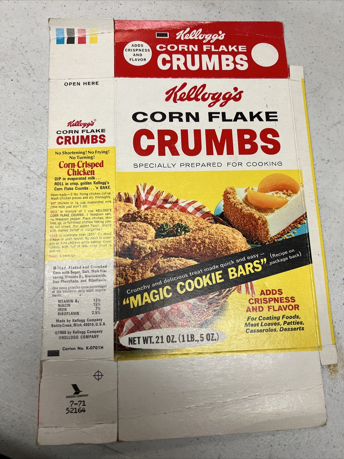 Kellogg’s Corn Flake Crumbs Vintage 1968 Food Box Memoribilia Collectible0