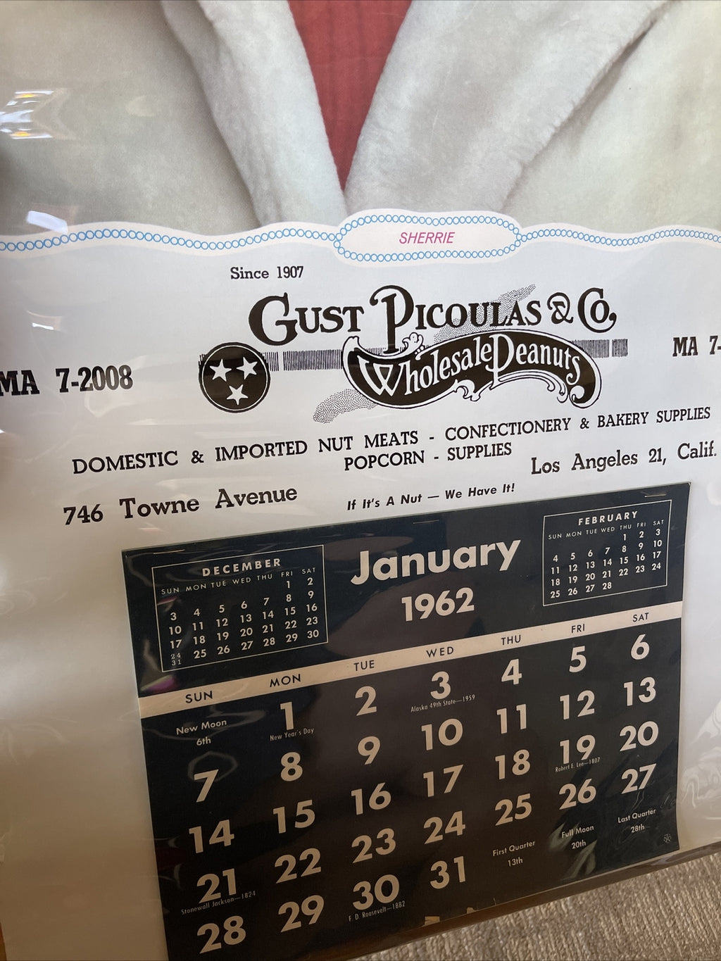 Rare VTG Gust Picoulas Wholesale Peanuts 1962 Calendar Los Angeles Pin Up9