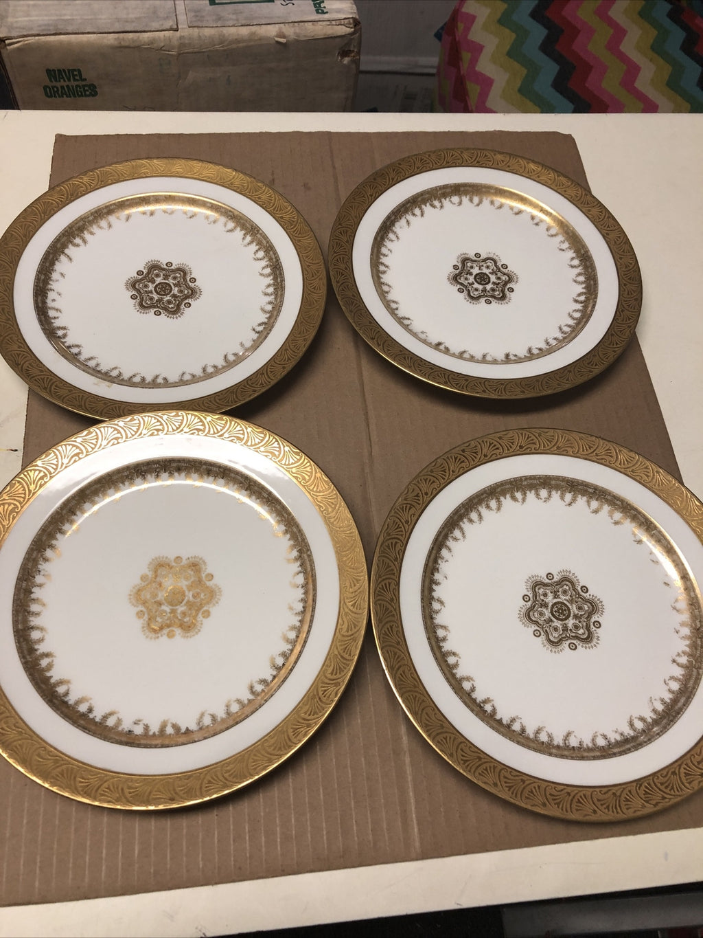 Vintage Lot Of 4 J.P.L. France J. Pouyat Limoges 8.5” SALAD PLATES Gold Design3