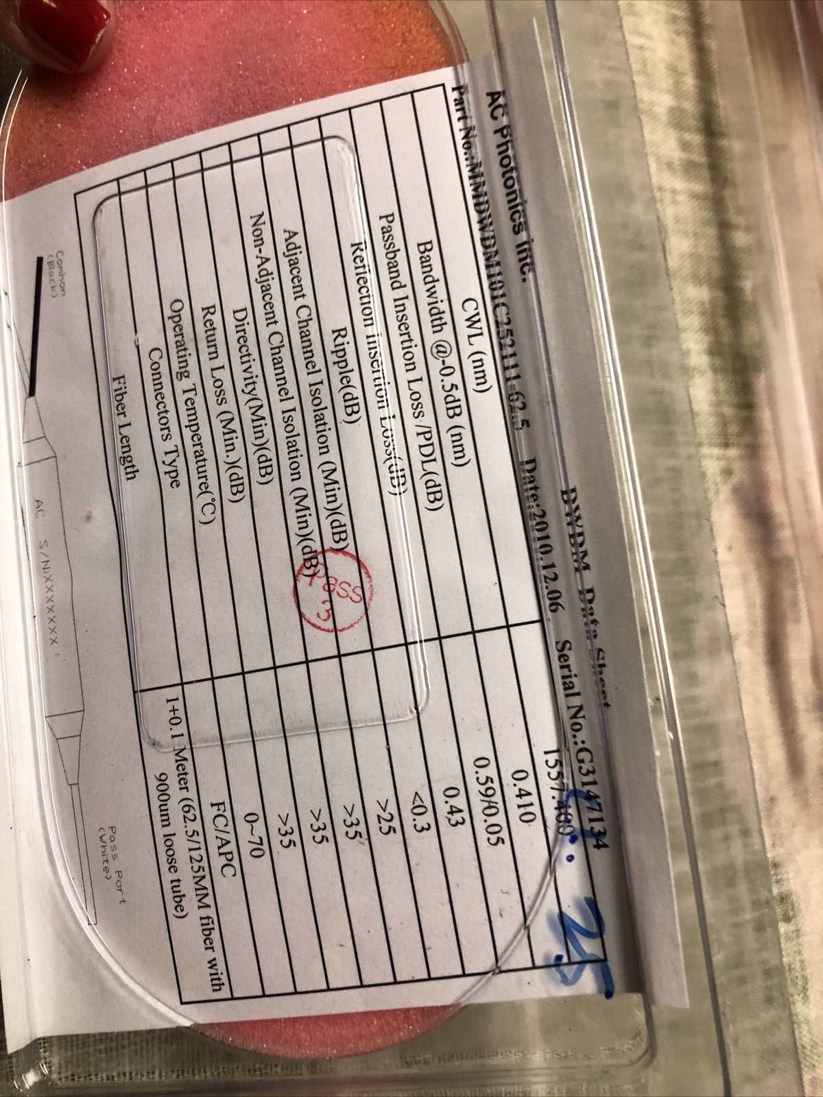 AC Photonics Fiber Coupler 900um MMDWDM101C252111-62.5 FC/APC1