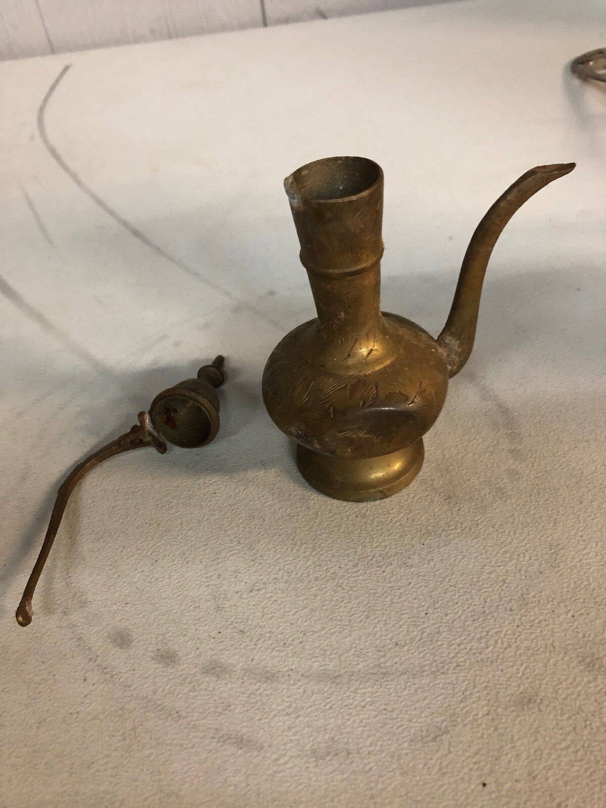 Antique Solid Brass Handcrafted Engraved Rare Oil Storage Pot. Date Unknown1