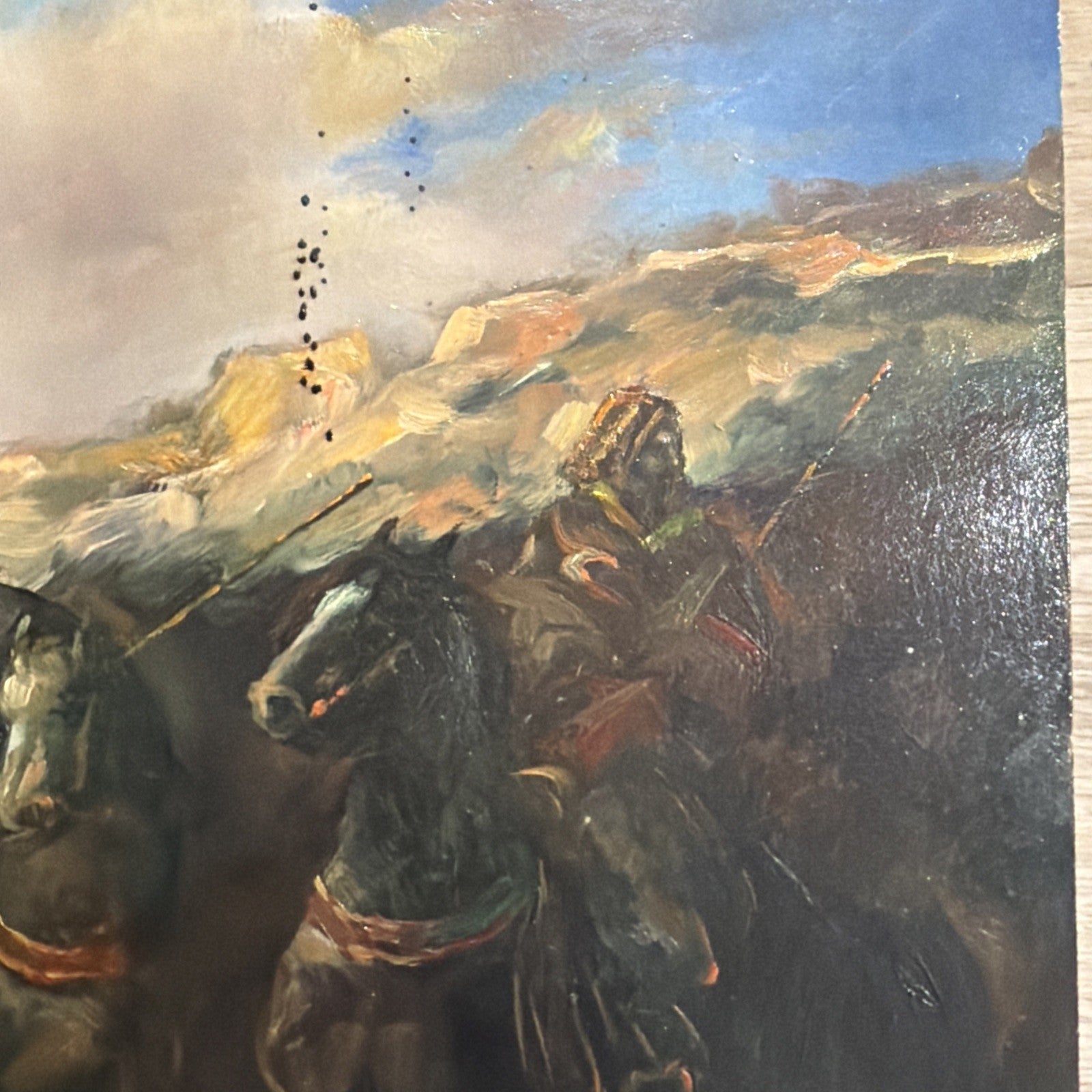 OLD ANTIQUE Ottoman ARAB LANDSCAPE OIL PAINTING Horse MAN MUSLIM Warrior Caravan9