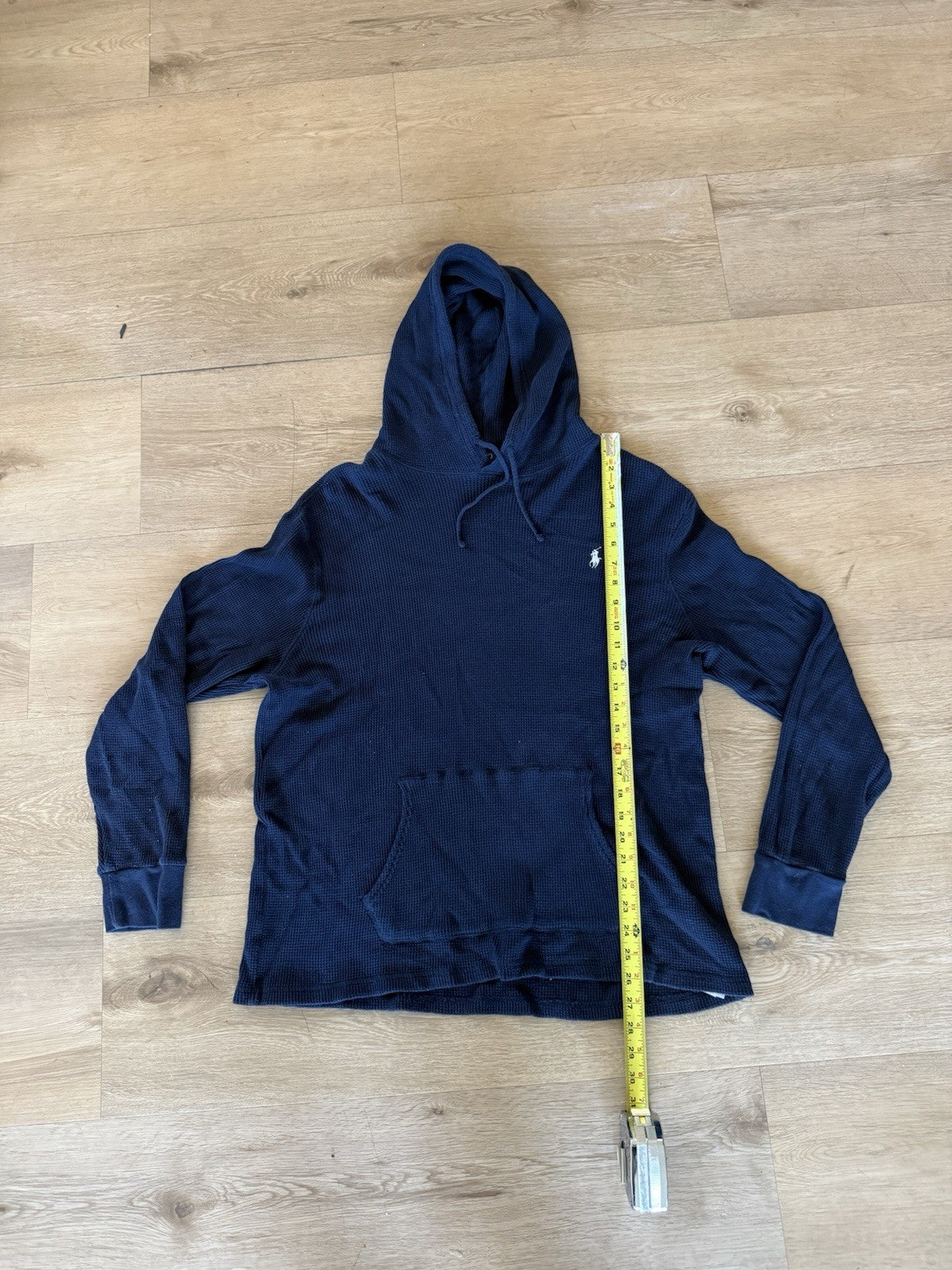 Polo Ralph Lauren Waffle Knit Hoodie Mens Blue Thermal Pullover sz XL1