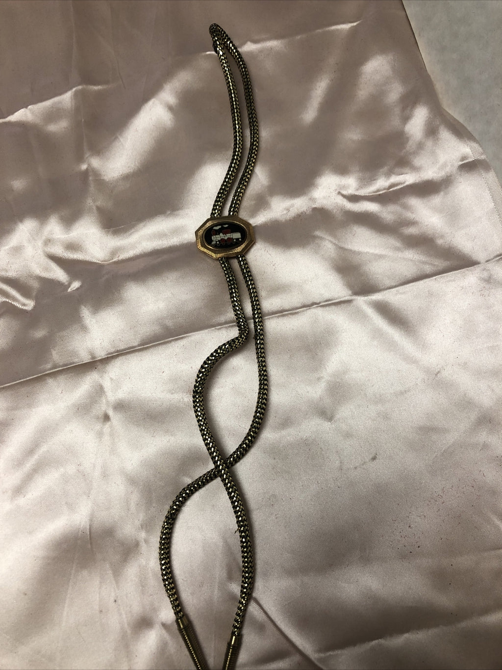 Vintage Gold/Black Bolo Tie Train Pendant0