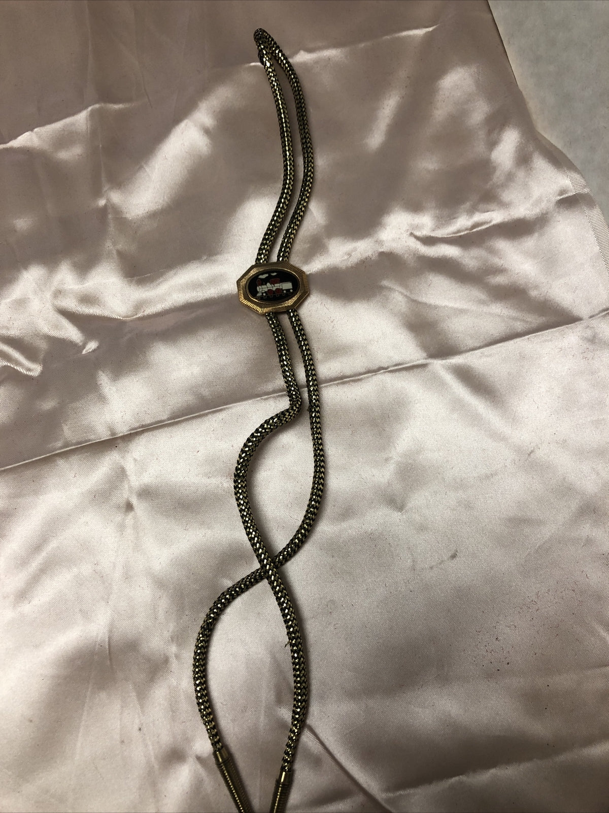 Vintage Gold/Black Bolo Tie Train Pendant0