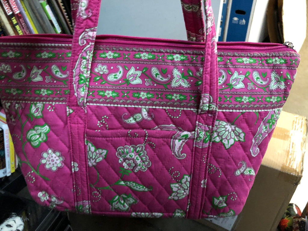 NWT Bueno Collection Green and Red Canvas Tote Pink Green Leafs2