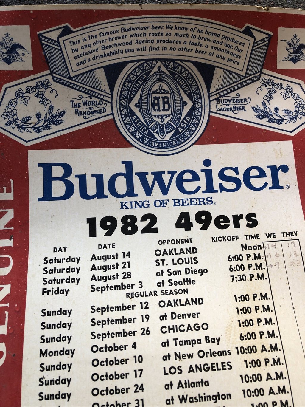 RARE Vintage Budweiser 1982 49ers Poster 20”x14”1