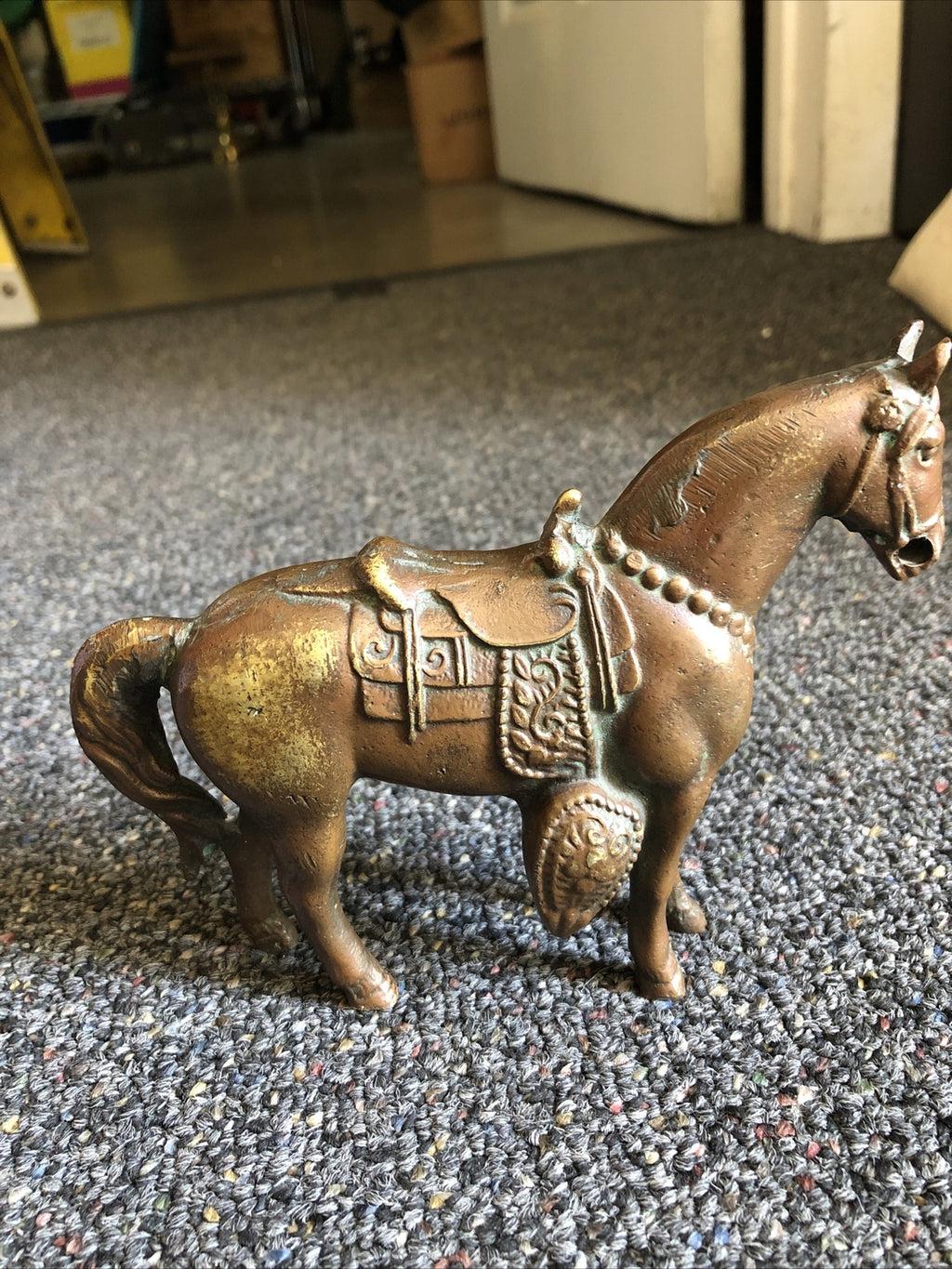 Vintage Miniature Solid Bronze Horse Sculpture Beautifully Crafted 6”X5”2