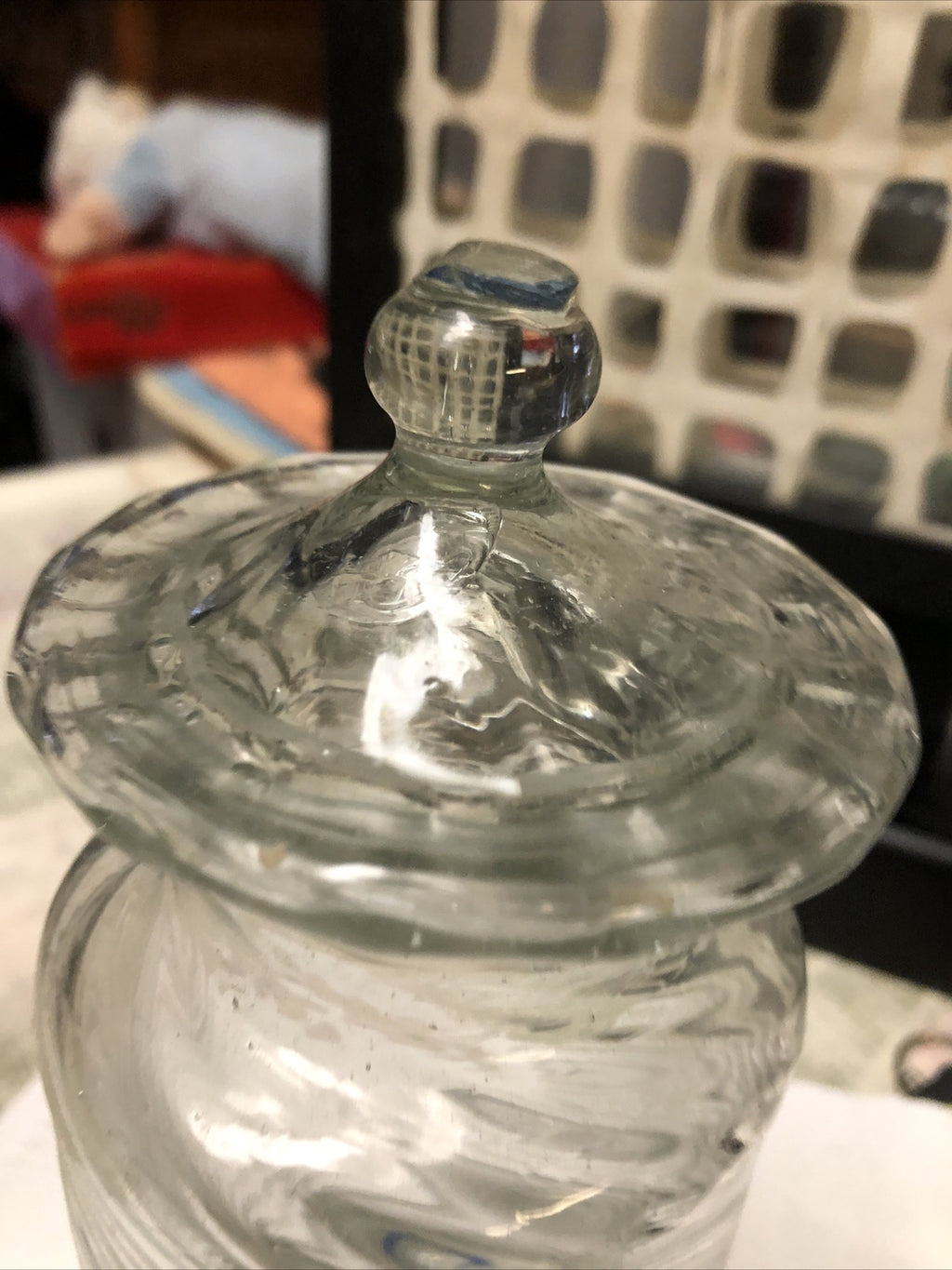 Vintage Clear Swirl Glass Canister With Lid Candy Jar 7.5”x3”2