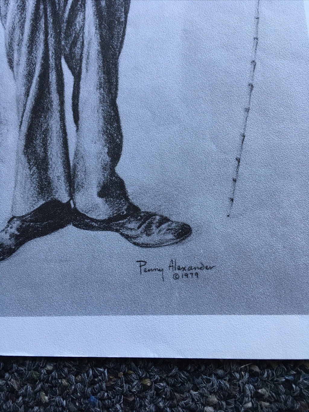 Charlie Chaplin PRINT of 1979 Charcoal Drawing by Known Artist Penny Alexander1