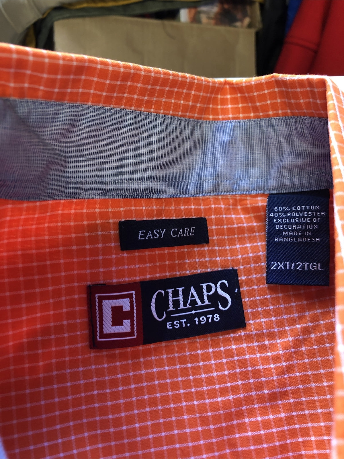 Chaps Button Down Orange Plaid Long Sleeve Shirt Size 2XL NOS3