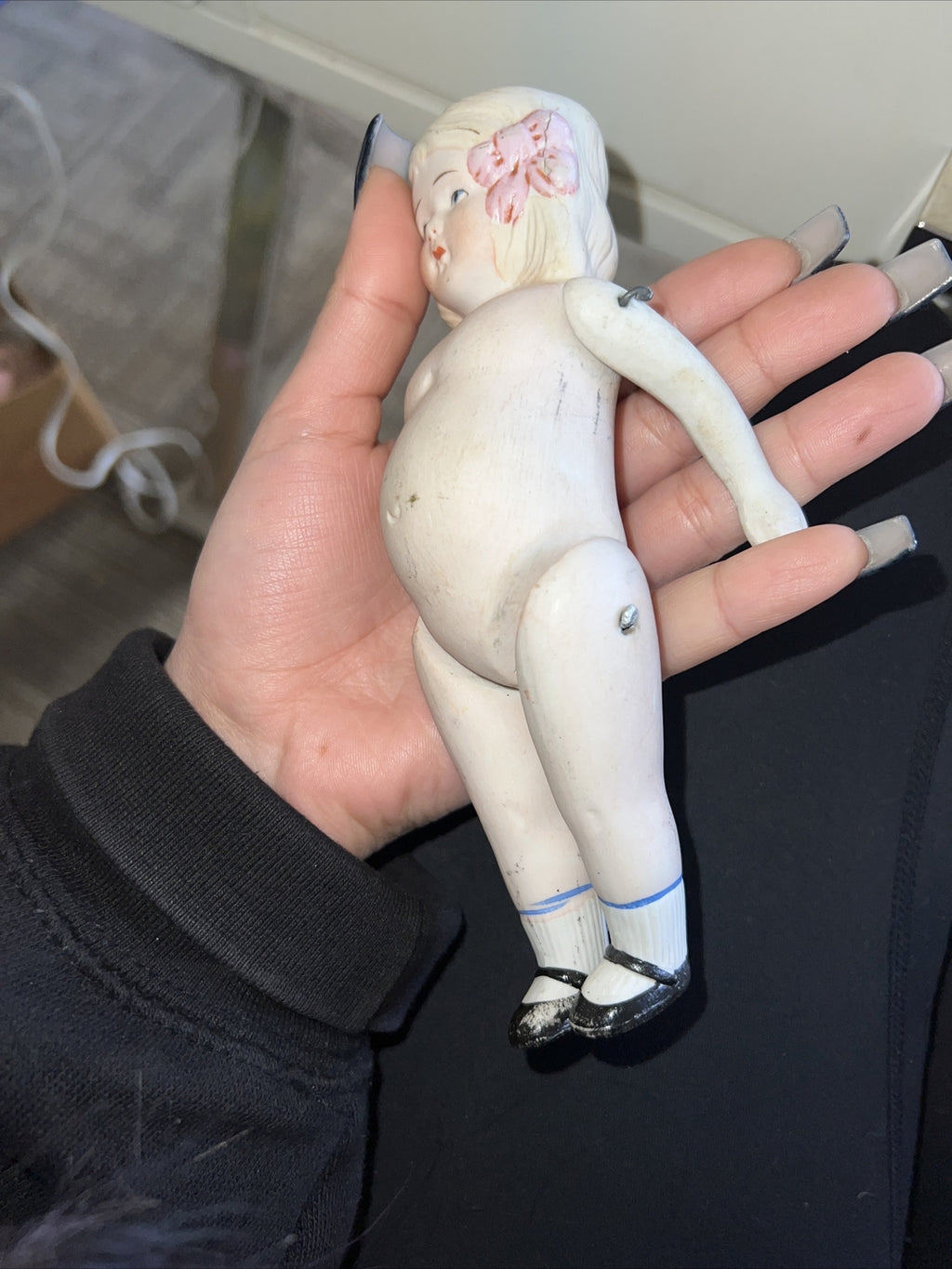 Vintage Antique All Bisque Toddler Doll Figure 6”4