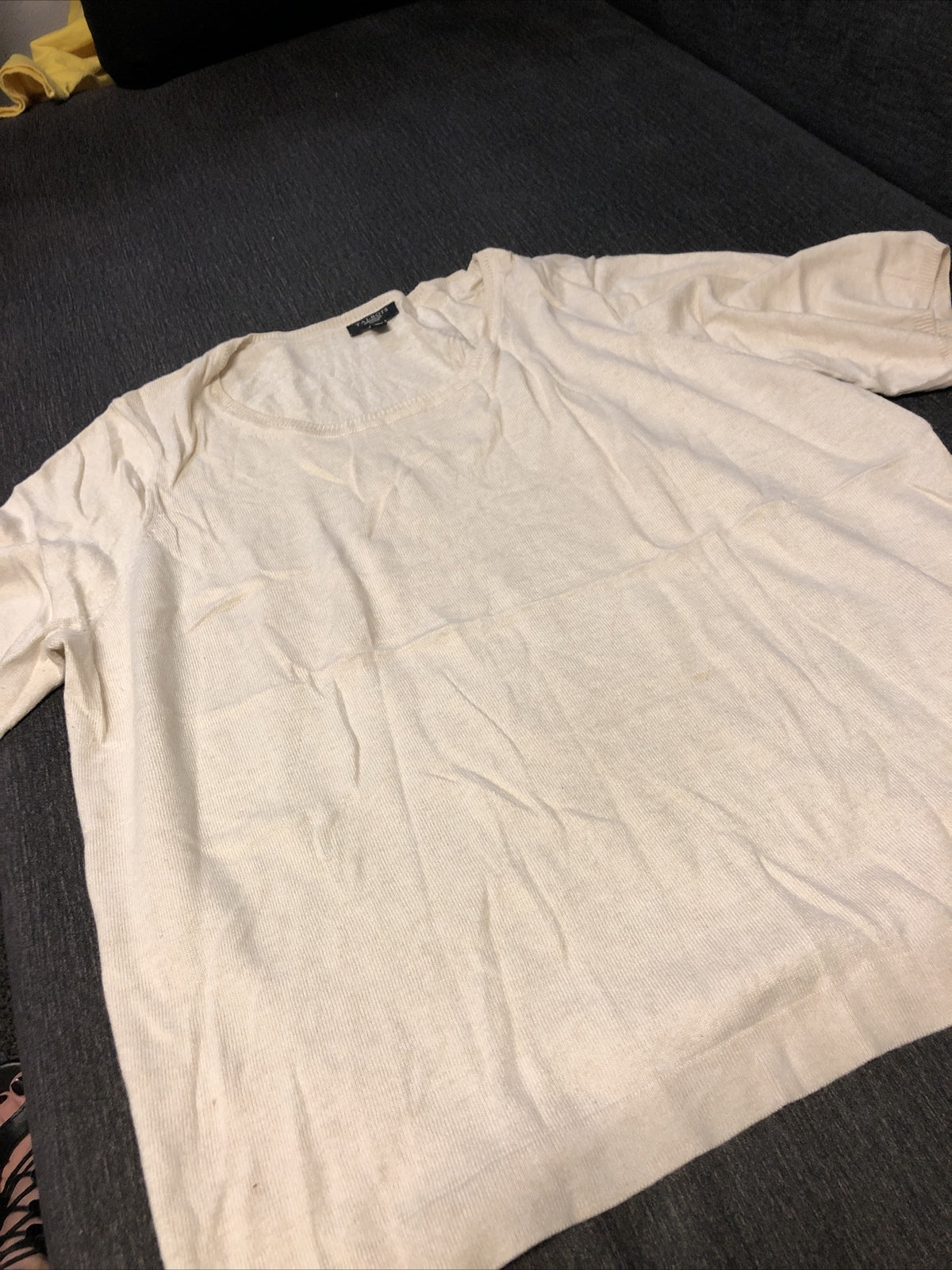 Talbots Cream Blouse Size 1L Petite Knit ShortSleeve Sweater Silk Cashmere Blend2