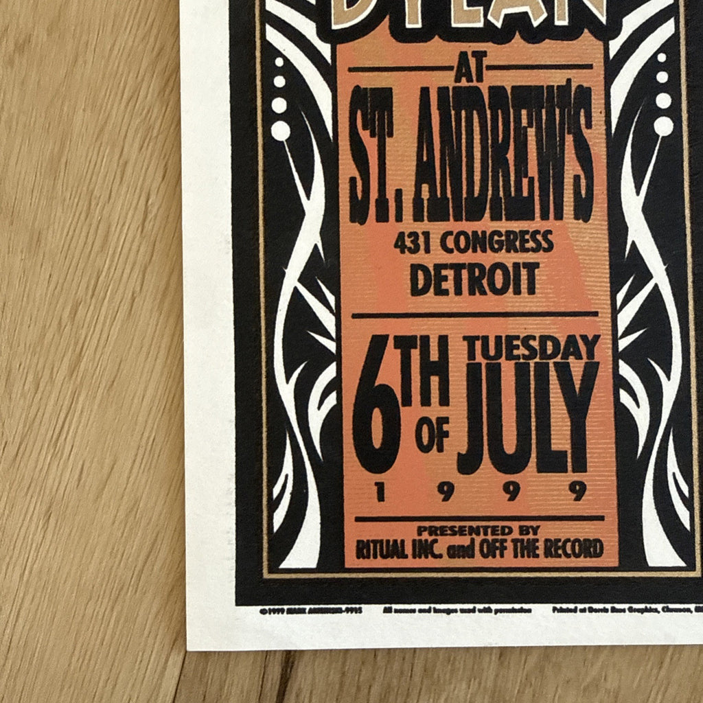 Bob Dylan Original Poster Handbill St. Andrews Detroit 1999 Mark Arminski NM2