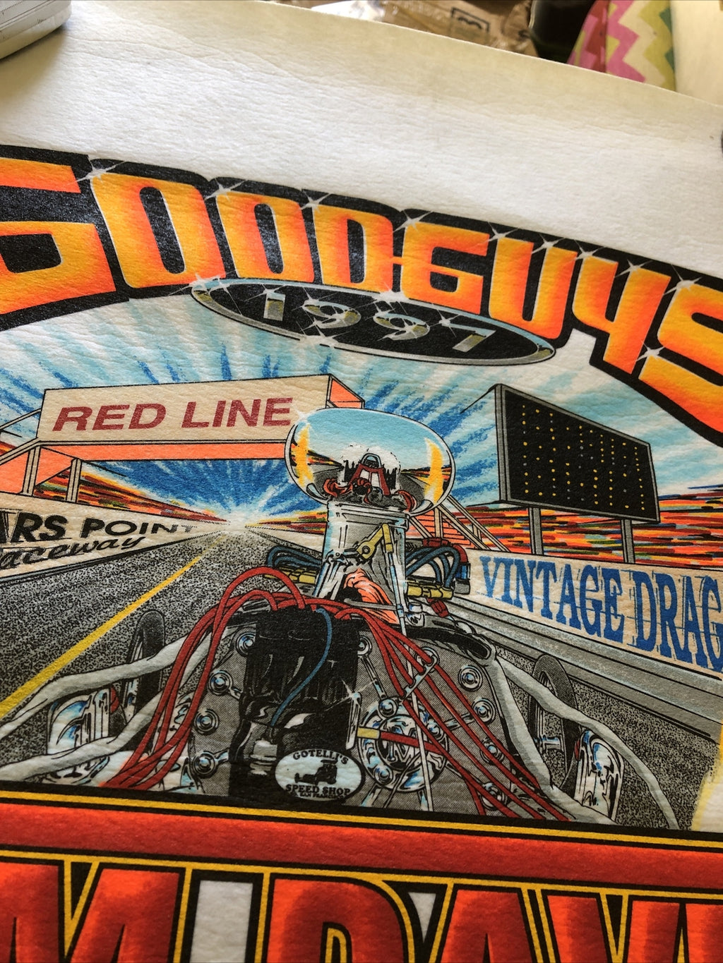 Vintage Goodguys 1997 Jim Davis Memorial Drags Cloth Poster 21.5”x16.5”2